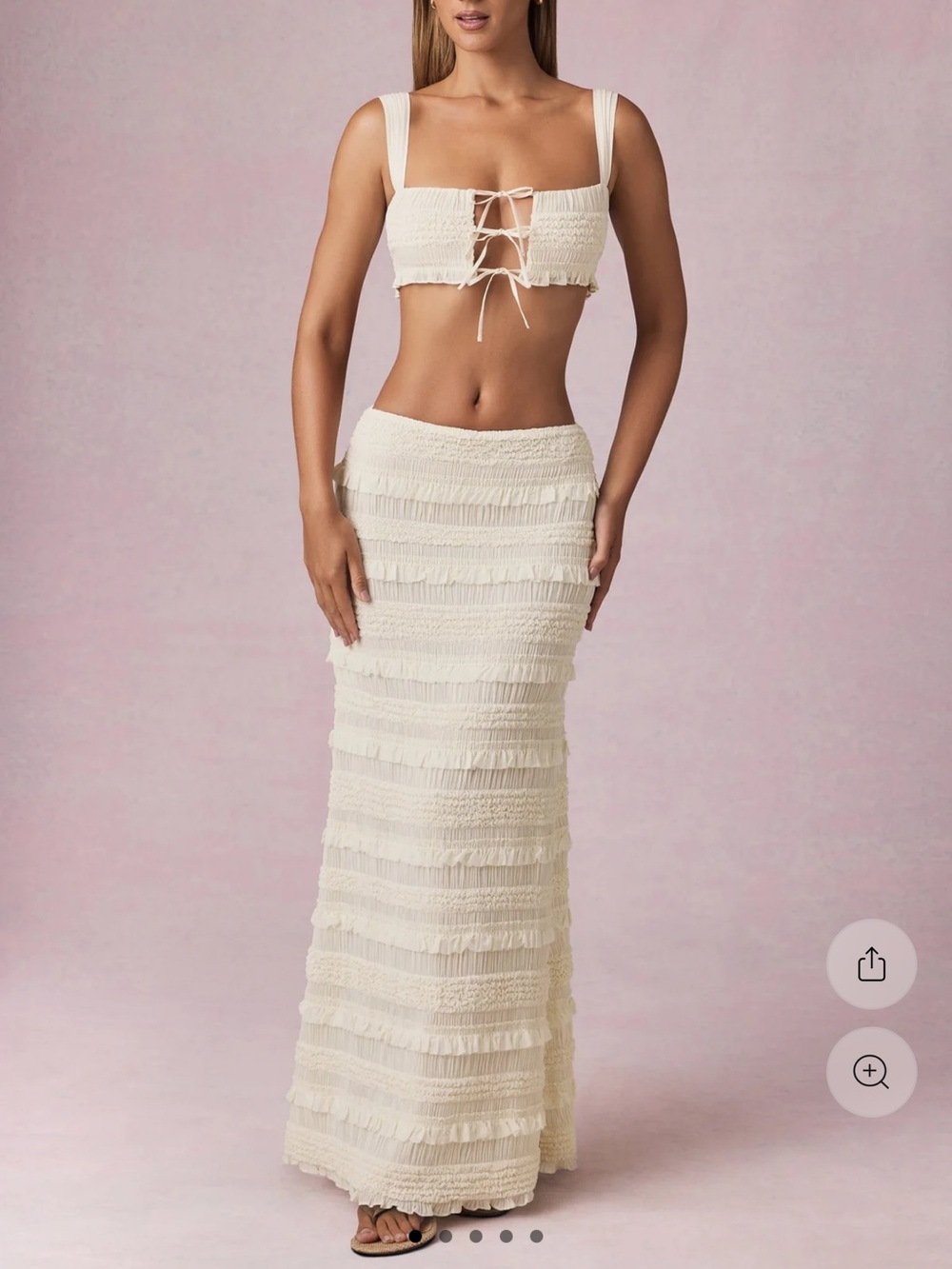 Oh Polly Cream Layered Fringe Maxi Skirt